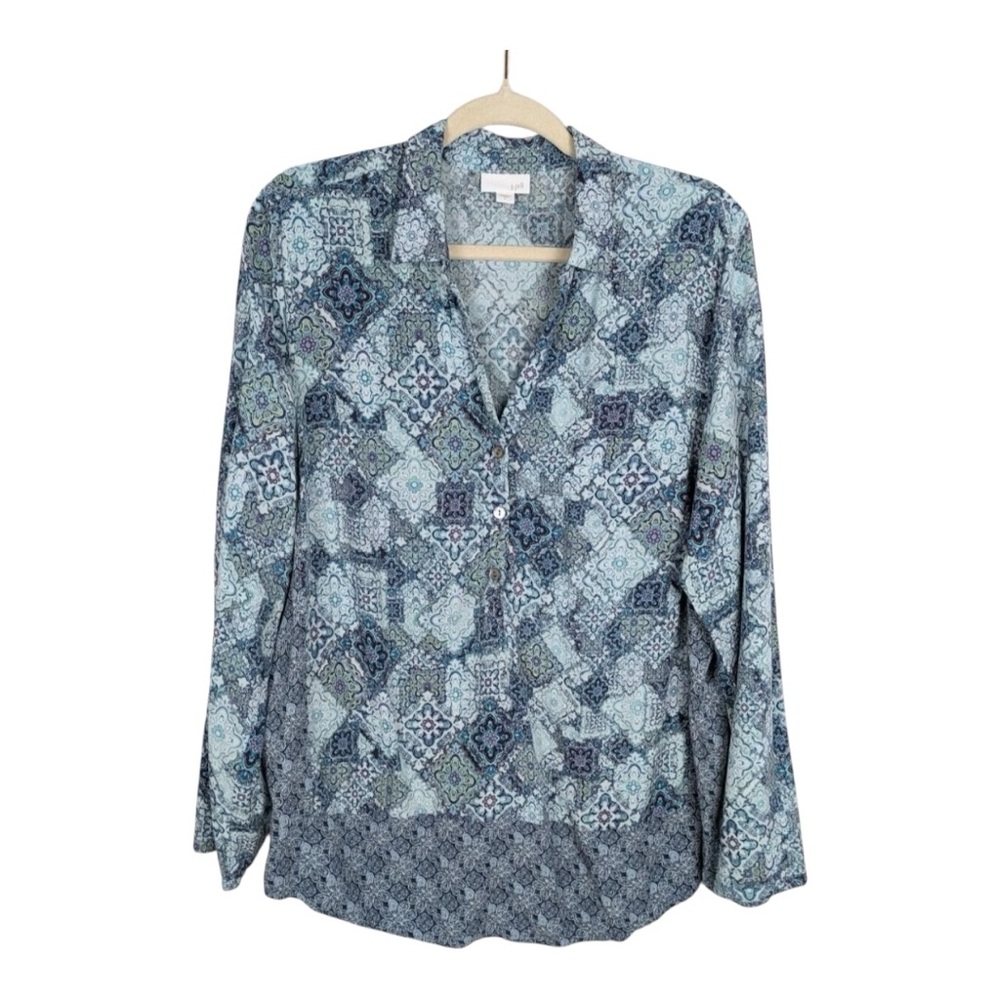 J. Jill Elegant Blue Blouse with Intricate Patterns – Size XS